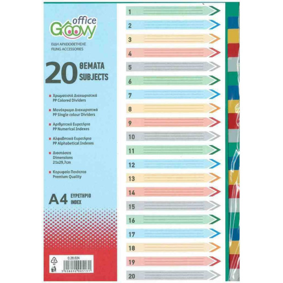 Groovy Πλαστικά Διαχωριστικά για Έγγραφα A4 20τμχ Χρωματιστά
