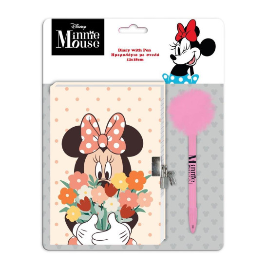 Ημερολόγιο Disney Minnie Mouse με κλειδαριά και στυλό με Pom Pom