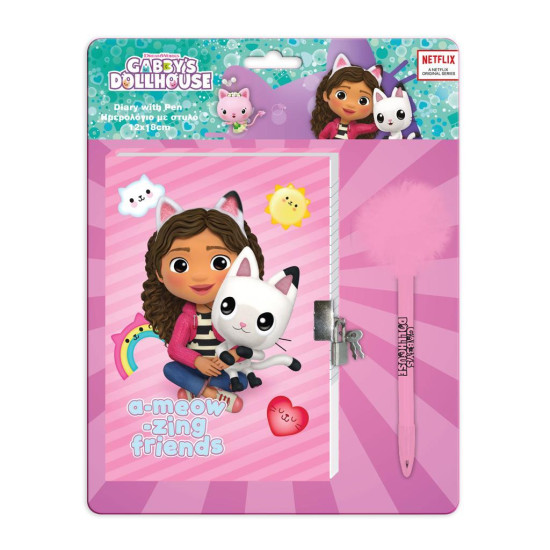 Ημερολόγιο Gabbys Dollhouse με κλειδαριά και στυλό με Pom Pom Ημερολόγιο Gabbys Dollhouse με κλειδαριά και στυλό με Pom Pom