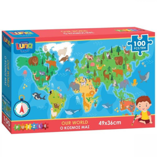 Παιδικό Puzzle 100 pcs Παγκόσμιος Χάρτης Luna Toys