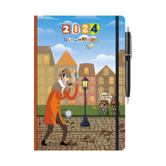 Ημερήσιο ημερολόγιο 2023 Καρό 12x17 cm. με λάστιχο και στυλό Σέρλοκ Χόλμς