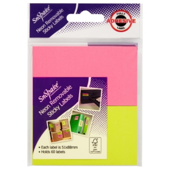 Αναιρούμενες αυτοκόλλητες ετικέτες Snopake Full Adhesive [60 τεμάχια, 51 x 88 mm] Neon  χρώματα