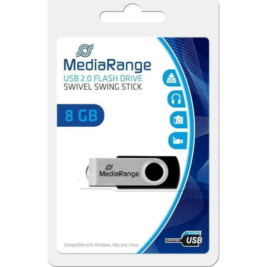 MediaRange USB 2.0 Flash Drive 8GB (Black/Silver) (MR908)