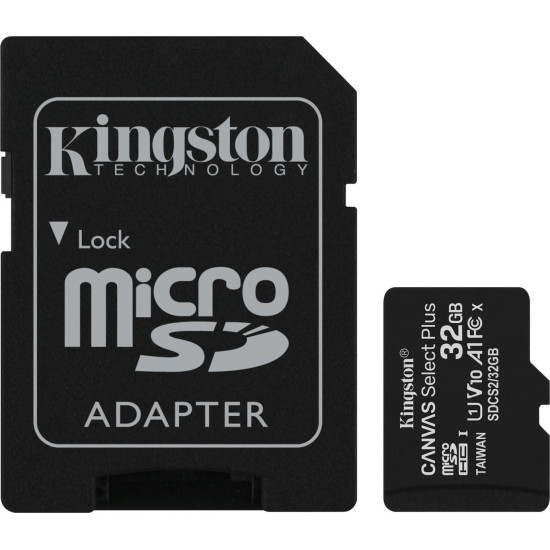 Kingston Canvas Select Plus microSDHC 32GB Class 10 U1 V10 A1 UHS-I με αντάπτορα