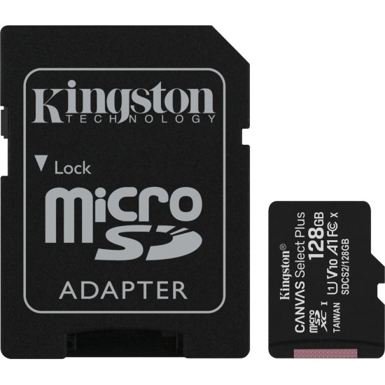 Kingston Canvas Select Plus microSDXC 128GB Class 10 U1 V10 A1 UHS-I με αντάπτορα