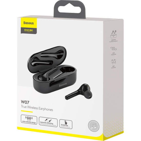 Baseus Encok W07 In-ear Bluetooth Handsfree Ακουστικά με Θήκη Φόρτισης Μαύρα