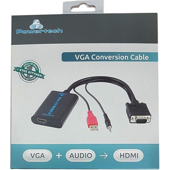 Powertech Μετατροπέας 3.5mm / USB-A / VGA male σε HDMI female (CAB-H070) Powertech Μετατροπέας 3.5mm / USB-A / VGA male σε HDMI female (CAB-H070)