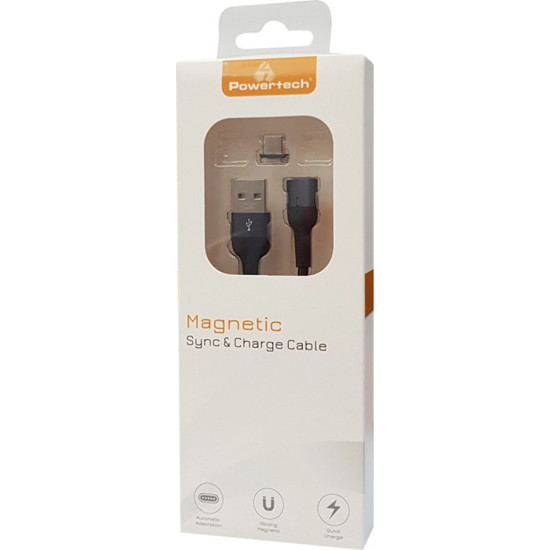 Powertech Magnetic USB 2.0 Cable USB-C male - USB-A male Μαύρο 1m (PT-752)