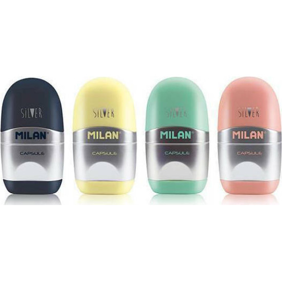 Milan Capsule Silver Ξύστρα Βαρελάκι με Γόμα (Διάφορα Χρώματα)