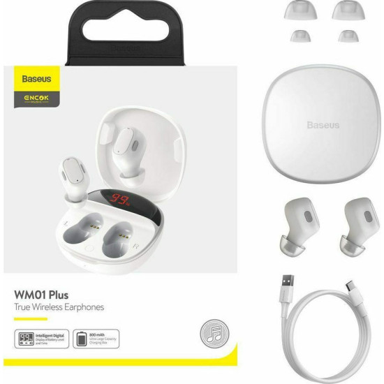 Baseus WM01 Plus In-ear Bluetooth Handsfree Ακουστικά με Θήκη Φόρτισης Λευκά