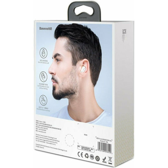 Baseus Encok A03 In-ear Bluetooth Handsfree Ακουστικό με Θήκη Φόρτισης Λευκό