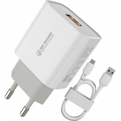 WK Φορτιστής με Θύρα USB-A και Καλώδιο USB-C 18W Quick Charge 3.0 Λευκός (WP-U57)