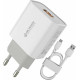 WK Φορτιστής με Θύρα USB-A και Καλώδιο USB-C 18W Quick Charge 3.0 Λευκός (WP-U57)