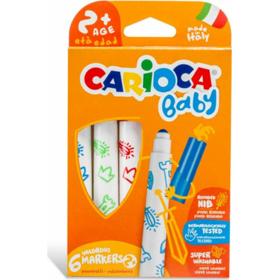 Carioca Baby Valorous Marker 2+ Πλενόμενοι Μαρκαδόροι Ζωγραφικής Χονδροί σε 6 Χρώματα