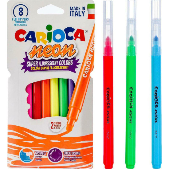 Carioca Neon Πλενόμενοι Μαρκαδόροι Ζωγραφικής Χονδροί σε 8 Χρώματα