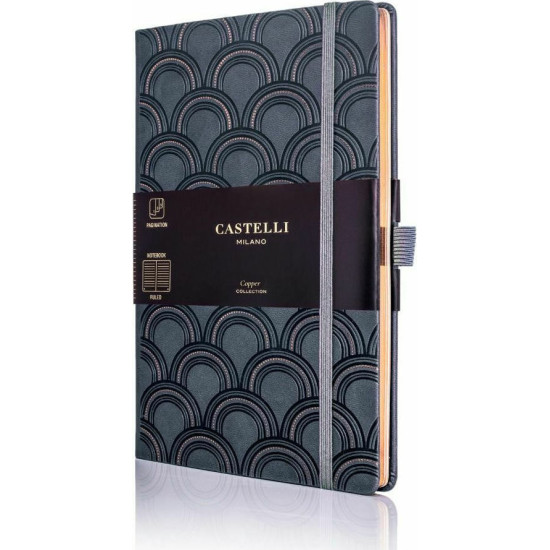 Castelli Σημειωματάριο A5 Ριγέ με Λάστιχο και Θήκη για Στυλό Copper 13x21cm