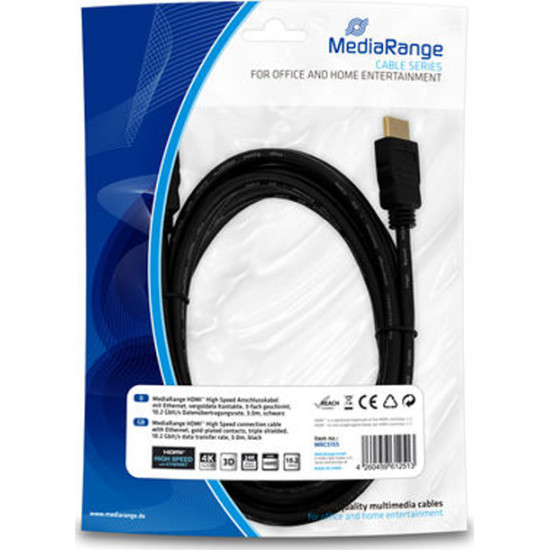 MediaRange HDMI 1.4 Cable HDMI male - HDMI male 3.0m Μαύρο