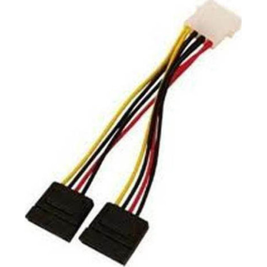 Powertech 4 Pin Molex male - 2x 15 Pin Sata Cable 0,2m (CAB-W003)