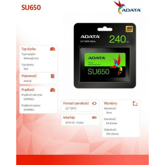 Adata Ultimate SU650 SSD 240GB 2.5'' SATA III Adata Ultimate SU650 SSD 240GB 2.5'' SATA III