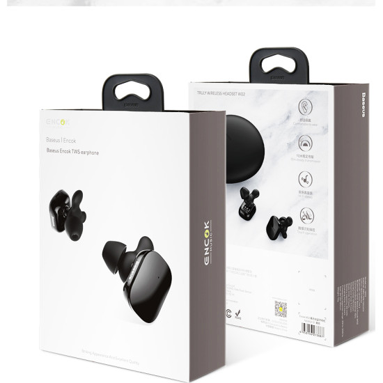 Baseus Encok W02 In-ear Bluetooth Handsfree Ακουστικά με Αντοχή στον Ιδρώτα και Θήκη Φόρτισης Μαύρα