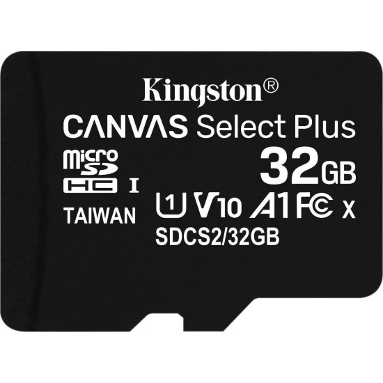 Kingston Canvas Select Plus microSDHC 32GB Class 10 U1 V10 A1 UHS-I με αντάπτορα