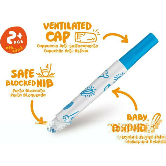 Carioca Baby Valorous Marker 2+ Πλενόμενοι Μαρκαδόροι Ζωγραφικής Χονδροί σε 6 Χρώματα