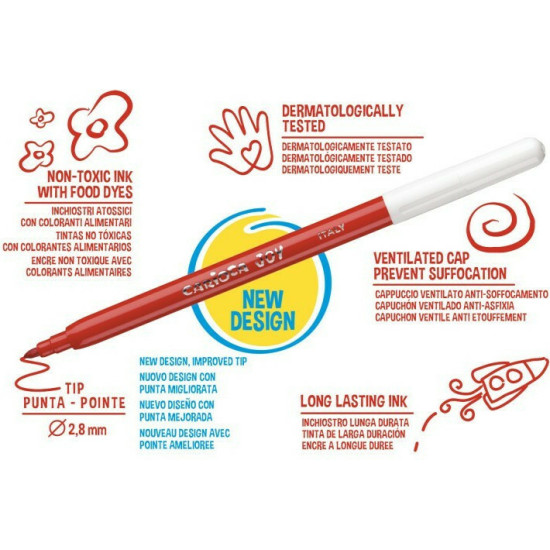 Carioca Joy Πλενόμενοι Μαρκαδόροι Ζωγραφικής Λεπτοί σε 12 Χρώματα