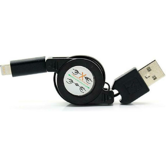 Powertech Retractable USB to Lightning Cable Μαύρο 0.70m (CAB-U104)