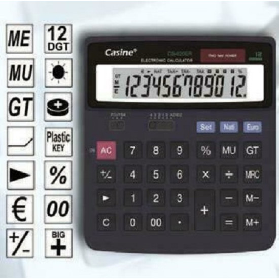 Casine Αριθμομηχανή CS-820ER 12 Ψηφίων σε Μαύρο Χρώμα