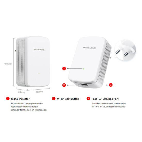 Mercusys 300Mbps Wi-Fi Range Extender (ME10) (MERME10)