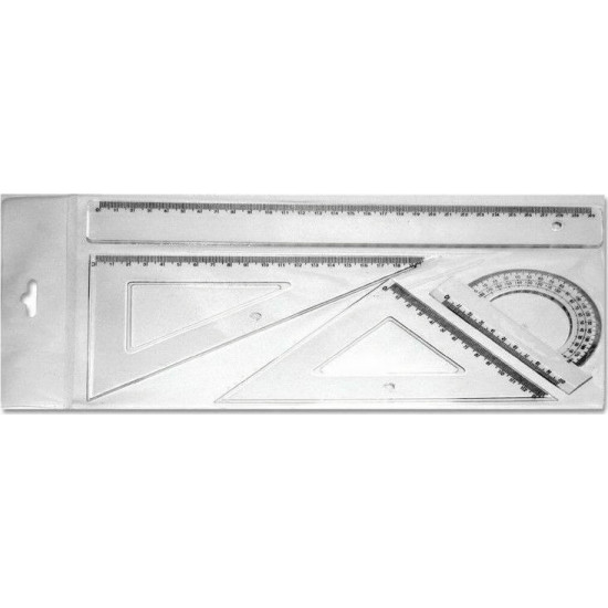 Σετ 4 Γεωμετρικά Όργανα Πλαστικά Διάφανα Σχήματα