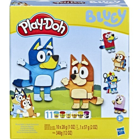 Hasbro Play-Doh Πλαστελίνη - Παιχνίδι Bluey Make & Mash Costumes για 3+ Ετών, 11τμχ