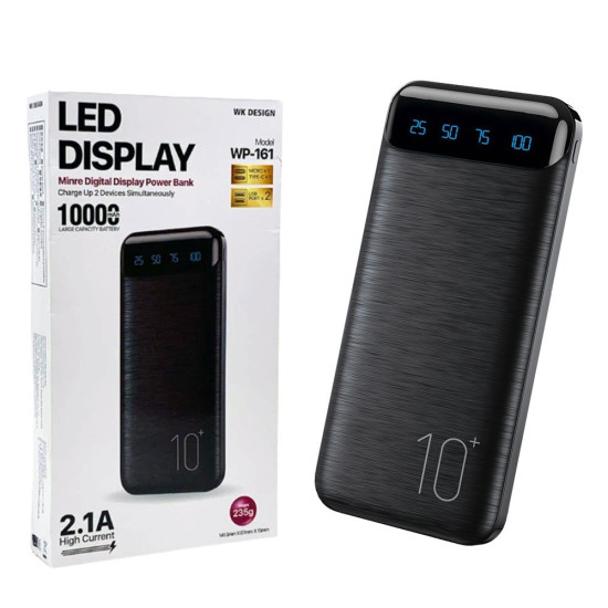 WK Minre WP-161 Power Bank 10000mAh με 2 Θύρες USB-A Quick Charge 2.0 Μαύρο