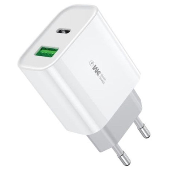 WK Φορτιστής Χωρίς Καλώδιο με Θύρα USB-A και Θύρα USB-C 20W Power Delivery / Quick Charge 3.0 Λευκός (WP-U53)