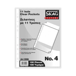 Skag Πλαστικές Ζελατίνες για Έγγραφα Τύπου ''Π'' A4 με Τρύπες και Ενίσχυση 100τμχ No4