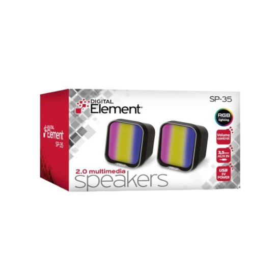Element SP-35 Ηχεία Υπολογιστή 2.0 με RGB Φωτισμό και Ισχύ 2W σε Μαύρο Χρώμα
