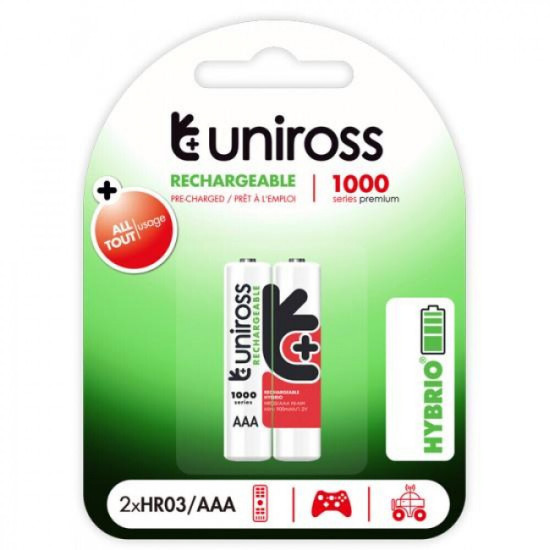 Uniross Επαναφορτιζόμενες Μπαταρίες HR03/AAA NiMH 1000mAh 2 τμχ