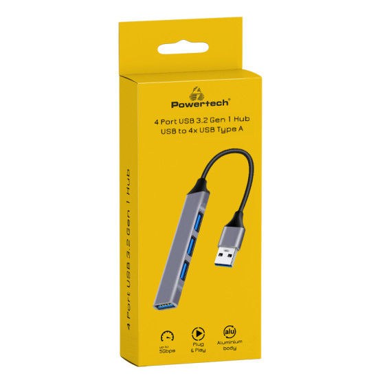 Powertech USB 3.2 Hub 4 Θυρών με σύνδεση USB-A Γκρι