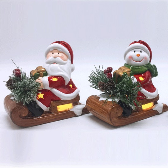 +Efo Αι Βασίλης & Χιονάνθρωπος σε Έλκηθρο φως LED 12.6x8.5x11.5cm