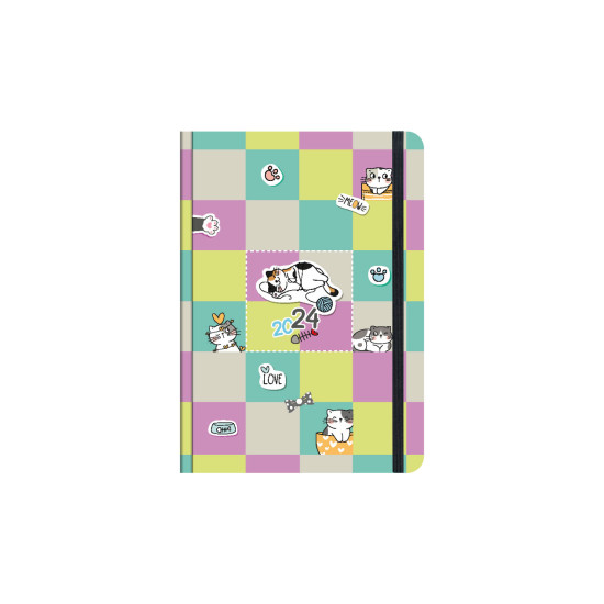 Ημερήσιο ημερολόγιο 2023 Καρό 14x21 cm. με λάστιχο και στυλό μπλέ καρό
