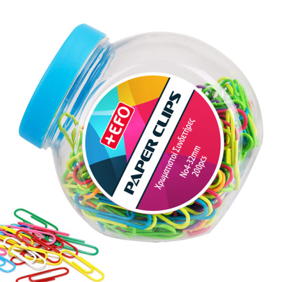 +Efo Χρωματιστοί Συνδετήρες Νο4 200τμχ Βάζο