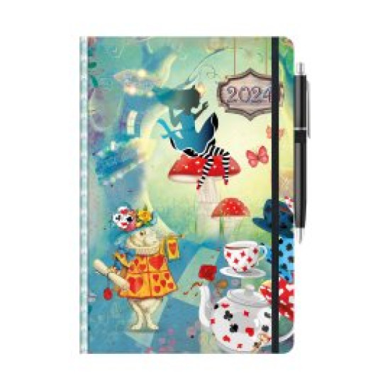 Ημερήσιο ημερολόγιο 2023 Καρό 12x17 cm. με λάστιχο και στυλό η Αλίκη στη χώρα των θαυμάων