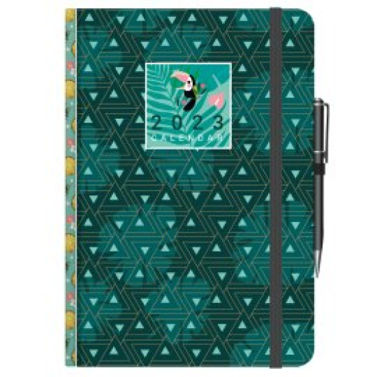Ημερήσιο ημερολόγιο 2023 Καρό 14x21 cm. με λάστιχο και στυλό παπαγάλος