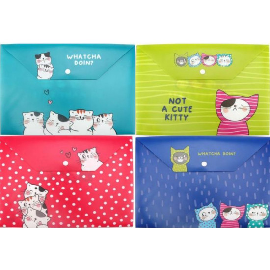 BLACK & WHITE φάκελος με κουμπί Α4 So Many Cats 4 χρώματα