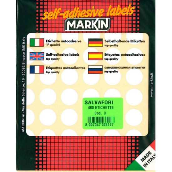Markin Αυτοκόλλητες Ετικέτες Στρογγυλές σε Λευκό Χρώμα 10 φύλλα/480 τμχ