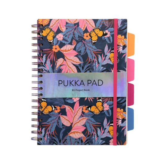 Pukka Σπιράλ Τετράδιο Ριγέ Β5 200 Φύλλων 4 Θεμάτων Με Σκληρό Εξώφυλλο Και Λάστιχο Bloom Blue Floral