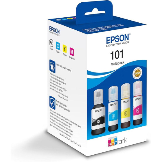 Γνήσιο Πακέτο 4 Μελανιών Εκτυπωτή InkJet Epson 101 Κίτρινο / Κυανό / Ματζέντα / Μαύρο [C13T03V64A]
