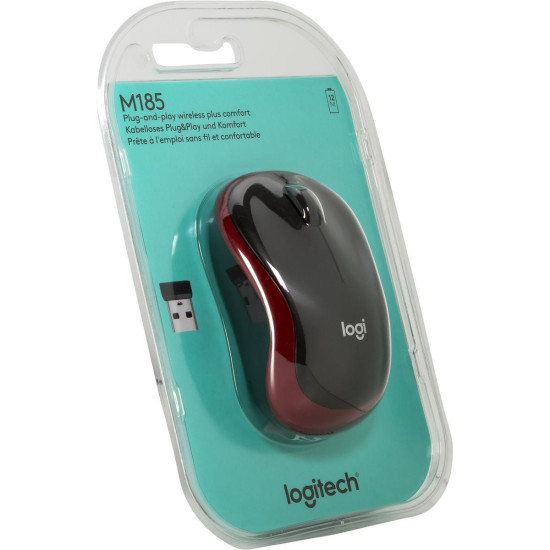 Logitech M185 Ασύρματο Mini Ποντίκι Μαύρο/Κόκκινο (910-002240)