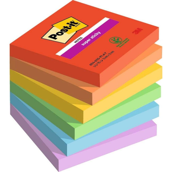 3M  Αυτοκόλλητα Χαρτάκια Post-it 76x76mm (90 Φύλλα,6άδα) (654-6SS-PLAY)