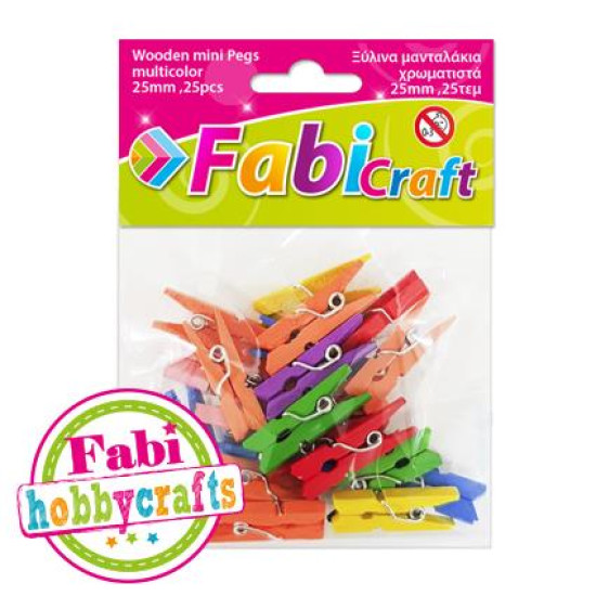 Fabi Μανταλάκια Χειροτεχνίας Χρωματιστά Ξύλινα 25mm 25τμχ